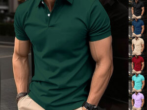 Summer Short Sleeve Polo Shirt Men Solid Color Button Lapel Button Top