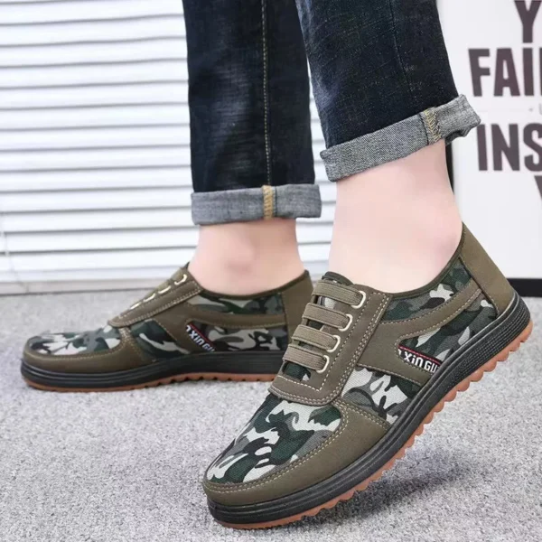 Fabric Upper Non slip Gum Rubber Out-sole Men's Flat Trail Hiking Walking Camouflage Cloth Shoes - Image 5
