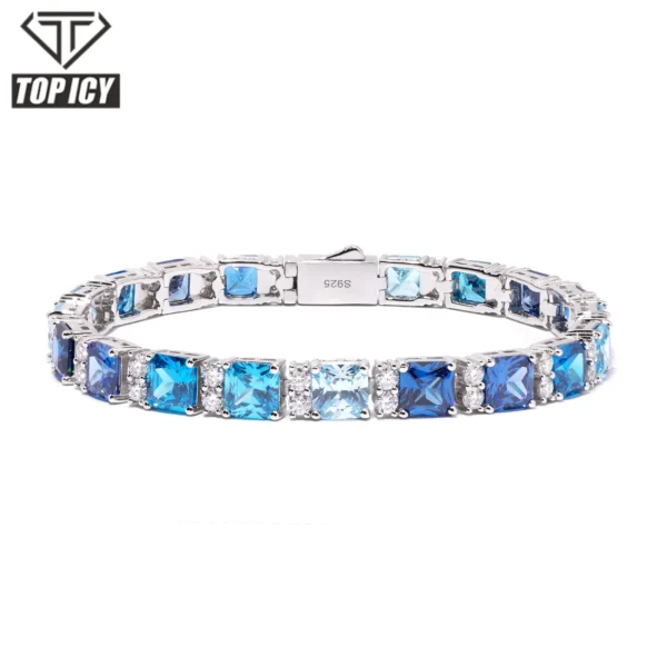 VVS D Blue Moissanite Princess Cut Clustered Tennis Bracelet Hip Hop 925 Sterling Silver Shiny Bracelet Charm Fashion Jewelry - Image 6