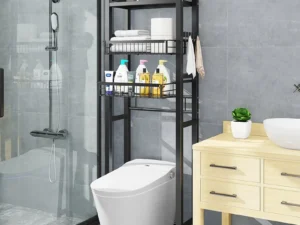 Home Over the Toilet Holder Towel Bars Storage Iron Rack Metal 3 Tier Bathroom Organizer Shelf with Paper Holder 3 Hooks White