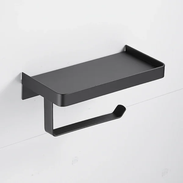 Modern Wall-Mounted SUS304 Stainless Steel Toilet Tissue Paper Holder with Mobile Phone Storage Shelf Black for Bathroom - Image 6