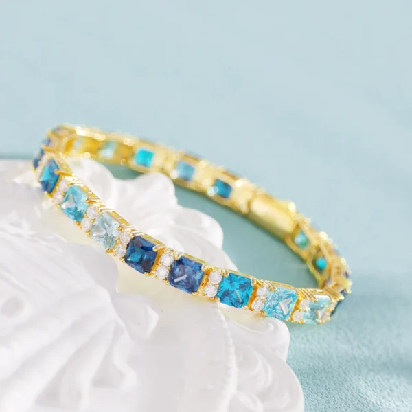 VVS D Blue Moissanite Princess Cut Clustered Tennis Bracelet Hip Hop 925 Sterling Silver Shiny Bracelet Charm Fashion Jewelry - Image 2