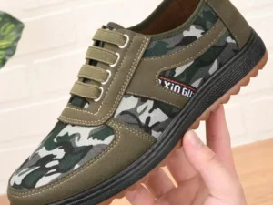 Fabric Upper Non slip Gum Rubber Out-sole Men's Flat Trail Hiking Walking Camouflage Cloth Shoes