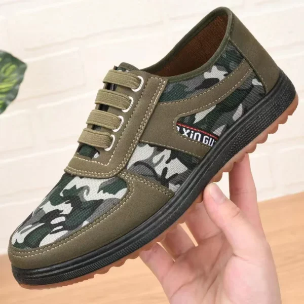 Fabric Upper Non slip Gum Rubber Out-sole Men's Flat Trail Hiking Walking Camouflage Cloth Shoes