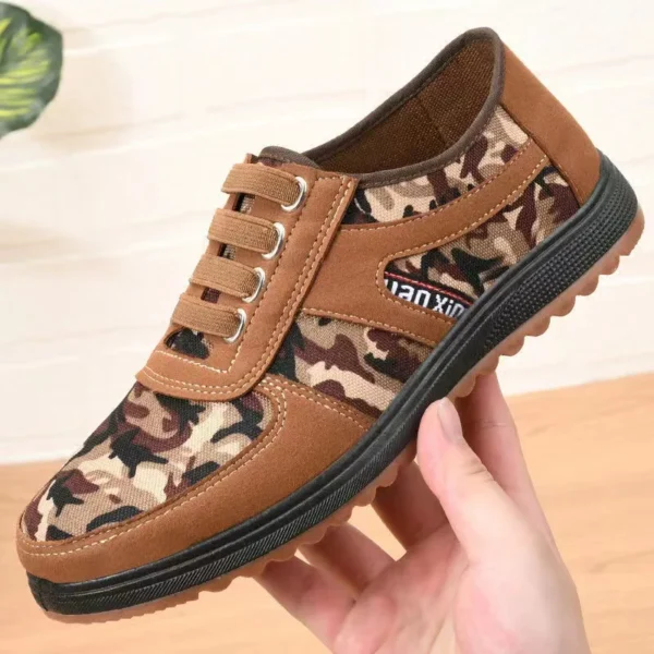 Fabric Upper Non slip Gum Rubber Out-sole Men's Flat Trail Hiking Walking Camouflage Cloth Shoes - Image 2