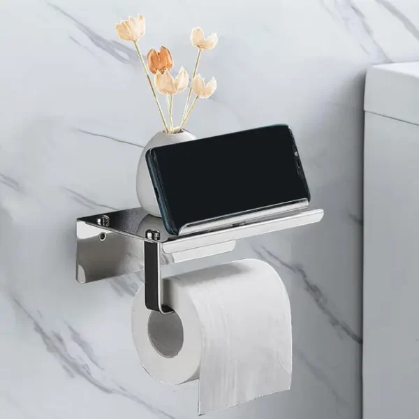 Modern Chrome Wall Mount Toilet Paper Holder Self-Adhesive Roll Hanger for Bathroom or Kitchen Stylish Design - Image 2