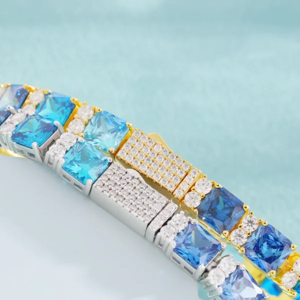 VVS D Blue Moissanite Princess Cut Clustered Tennis Bracelet Hip Hop 925 Sterling Silver Shiny Bracelet Charm Fashion Jewelry - Image 4