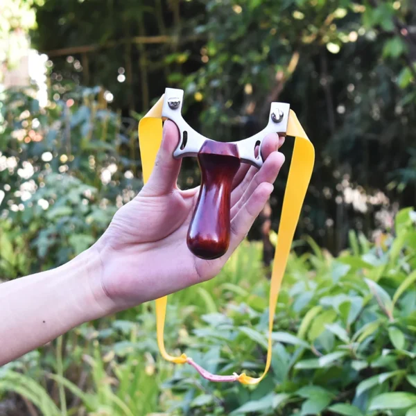 Piaoyu Portable Stainless Steel TTF Wooden Slingshot with Finger Handle Outdoor Competitive Hunting Shooting Product - Image 3