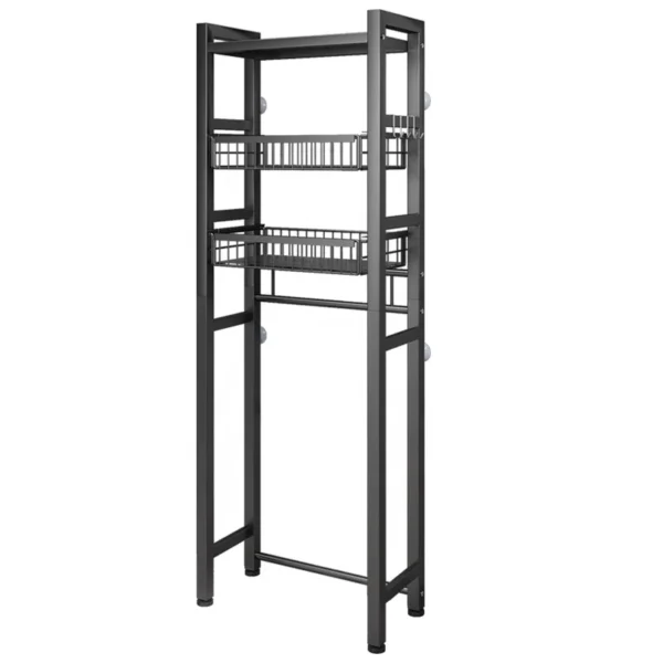 Home Over the Toilet Holder Towel Bars Storage Iron Rack Metal 3 Tier Bathroom Organizer Shelf with Paper Holder 3 Hooks White - Image 5
