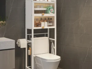 Bathroom With Cabinet Door Over Toilet Storage Rack Paper Roll Organization Holder 3 Tier Metal Towel Bath Products Shelf