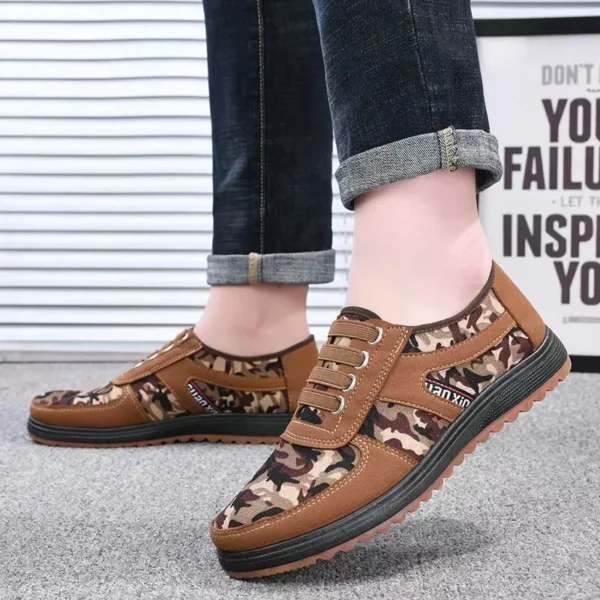 Fabric Upper Non slip Gum Rubber Out-sole Men's Flat Trail Hiking Walking Camouflage Cloth Shoes - Image 4