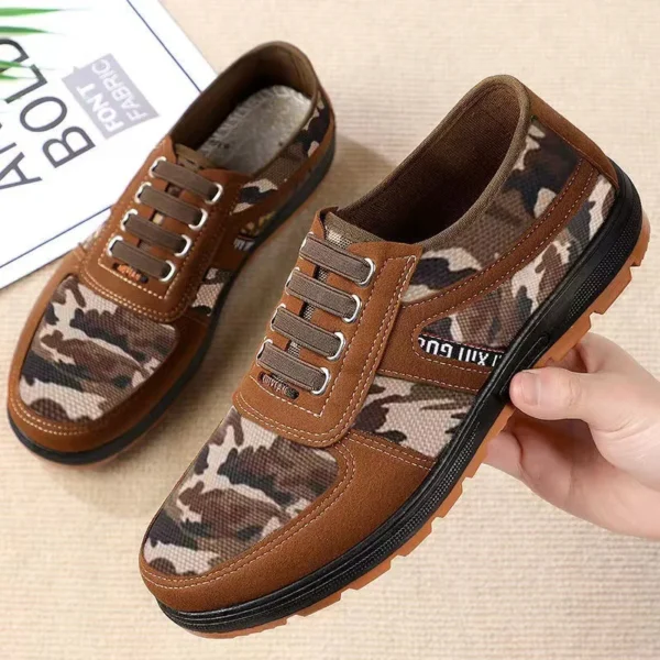 Fabric Upper Non slip Gum Rubber Out-sole Men's Flat Trail Hiking Walking Camouflage Cloth Shoes - Image 3