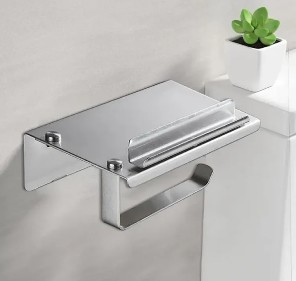 Modern Chrome Wall Mount Toilet Paper Holder Self-Adhesive Roll Hanger for Bathroom or Kitchen Stylish Design