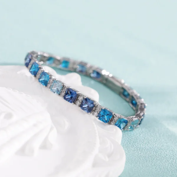 VVS D Blue Moissanite Princess Cut Clustered Tennis Bracelet Hip Hop 925 Sterling Silver Shiny Bracelet Charm Fashion Jewelry - Image 3