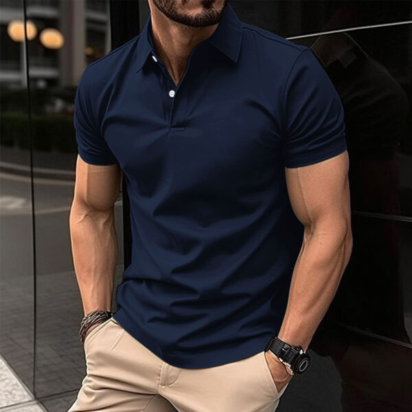 Summer Short Sleeve Polo Shirt Men Solid Color Button Lapel Button Top - Image 7