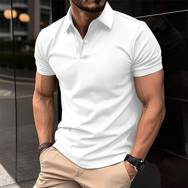 Summer Short Sleeve Polo Shirt Men Solid Color Button Lapel Button Top - Image 5